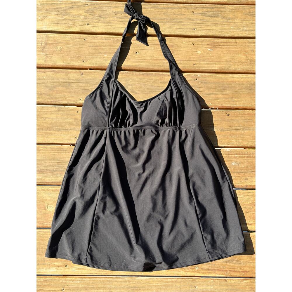 Basic Editions Black Halter Scoop Neck Swimdress Plus Size 18